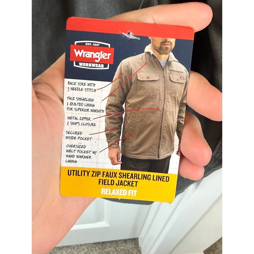 NWT Wrangler Workwear Mens XL Sherpa Jacket Grey Cotton Canvas Zip Carhartt Coat